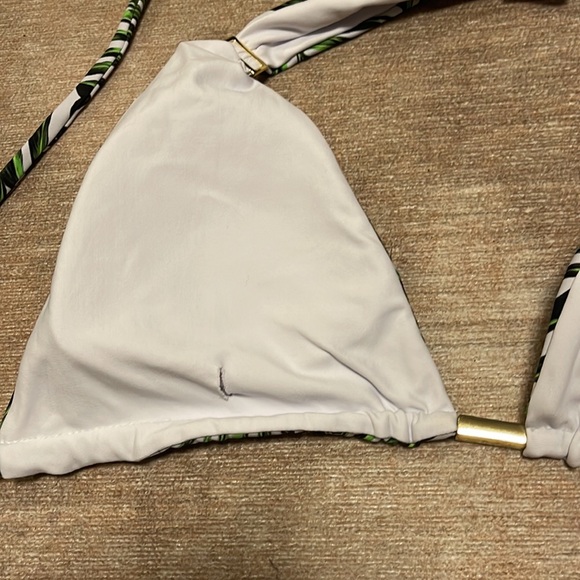Zoew White Thong Bottom and Triangular Top Tropical Palm Print. Never worn! - Picture 11 of 14